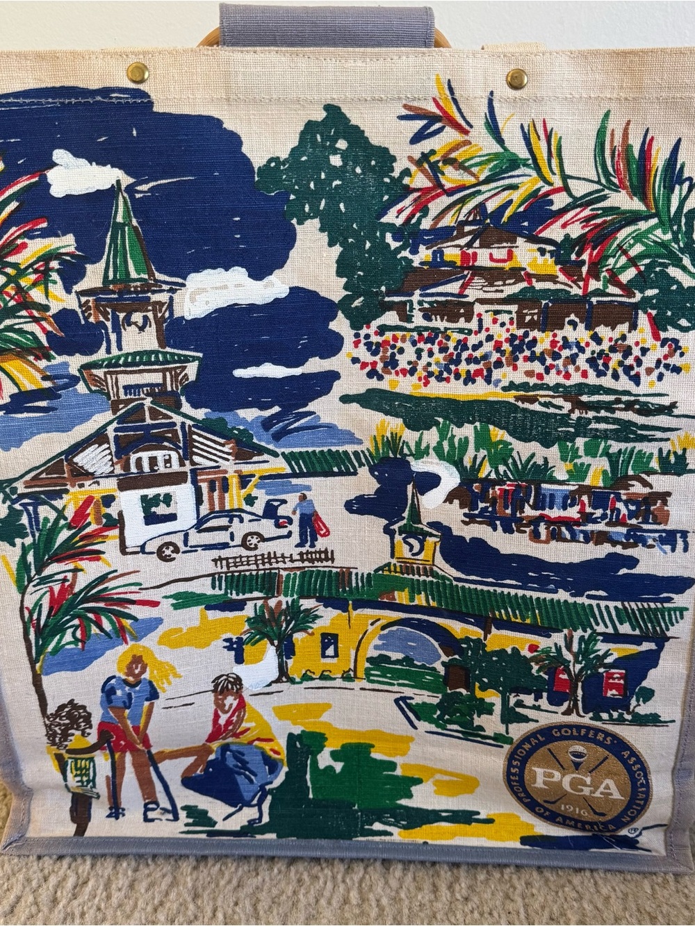PGA Tour Canvas Tote with Multicolor Golf Course Print